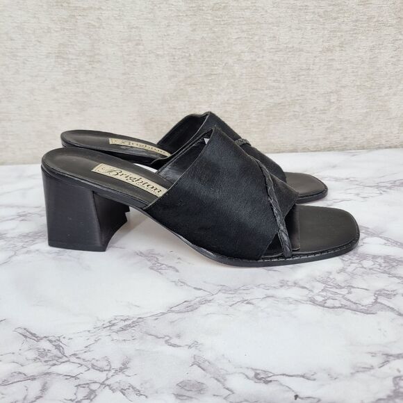 Brighton Tilly Italian Leather Calf Hair Women's Black Heeled Sandals Mules - Picture 3 of 10
